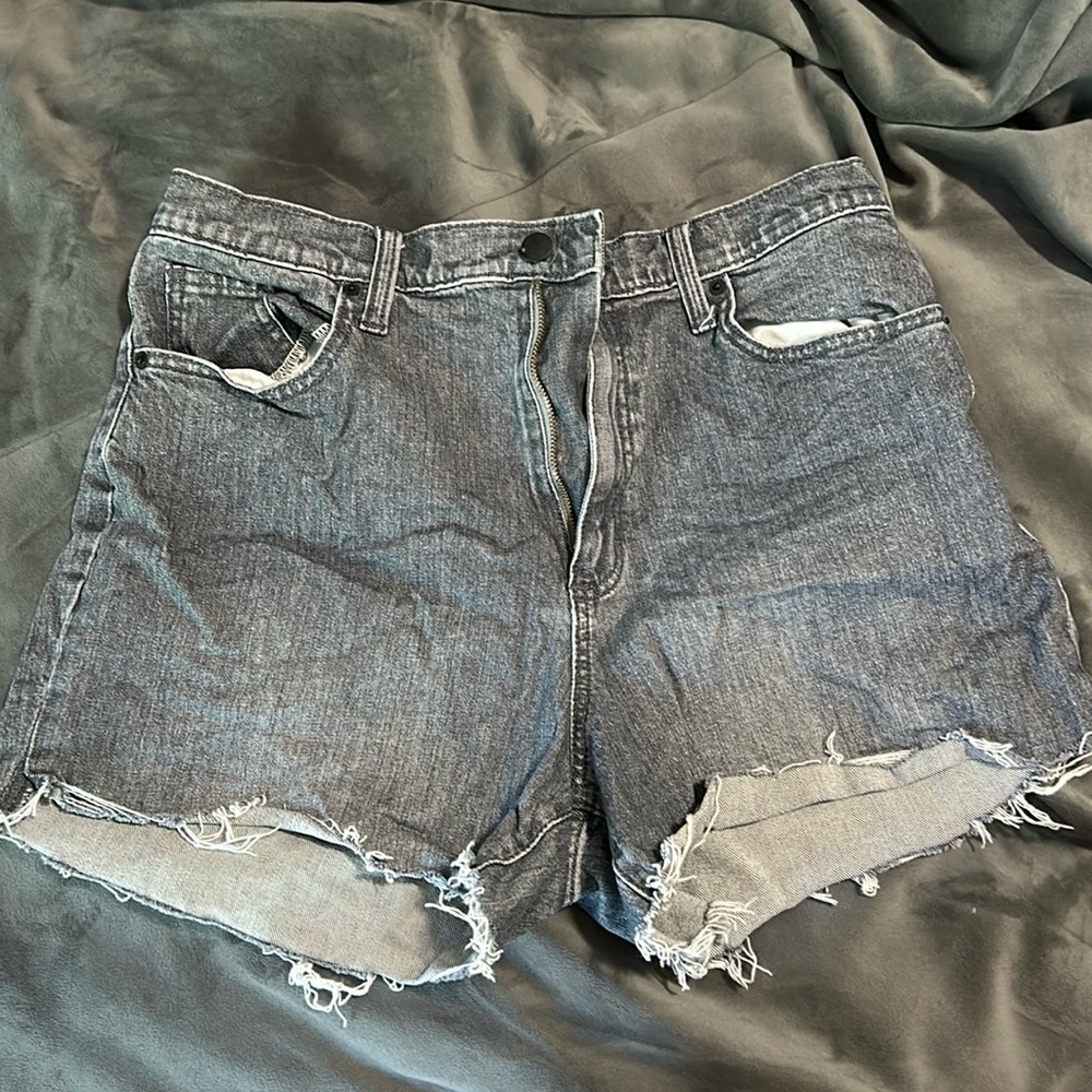 Vintage style black denim shorts, size 14. No stains or tears.